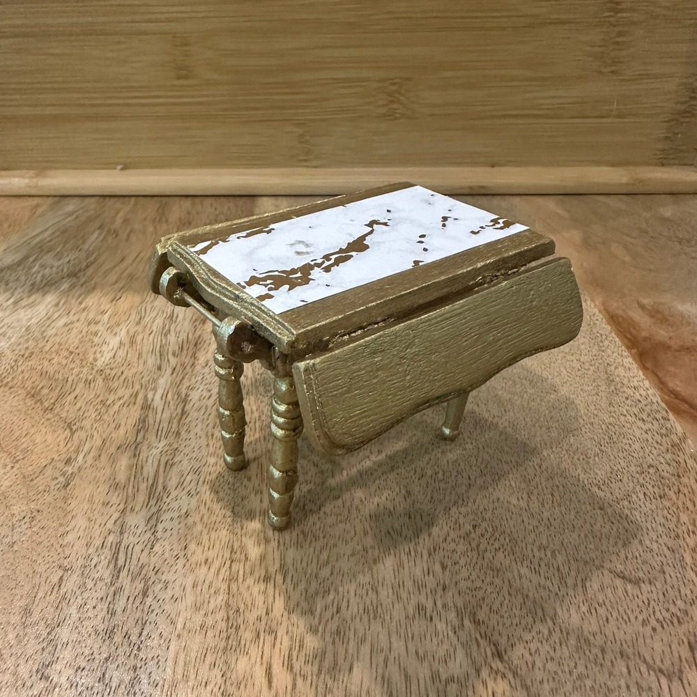 Miniature Gold Drop Leaf Table Faux Marble Top Dollhouse Furniture 1:12 Scale